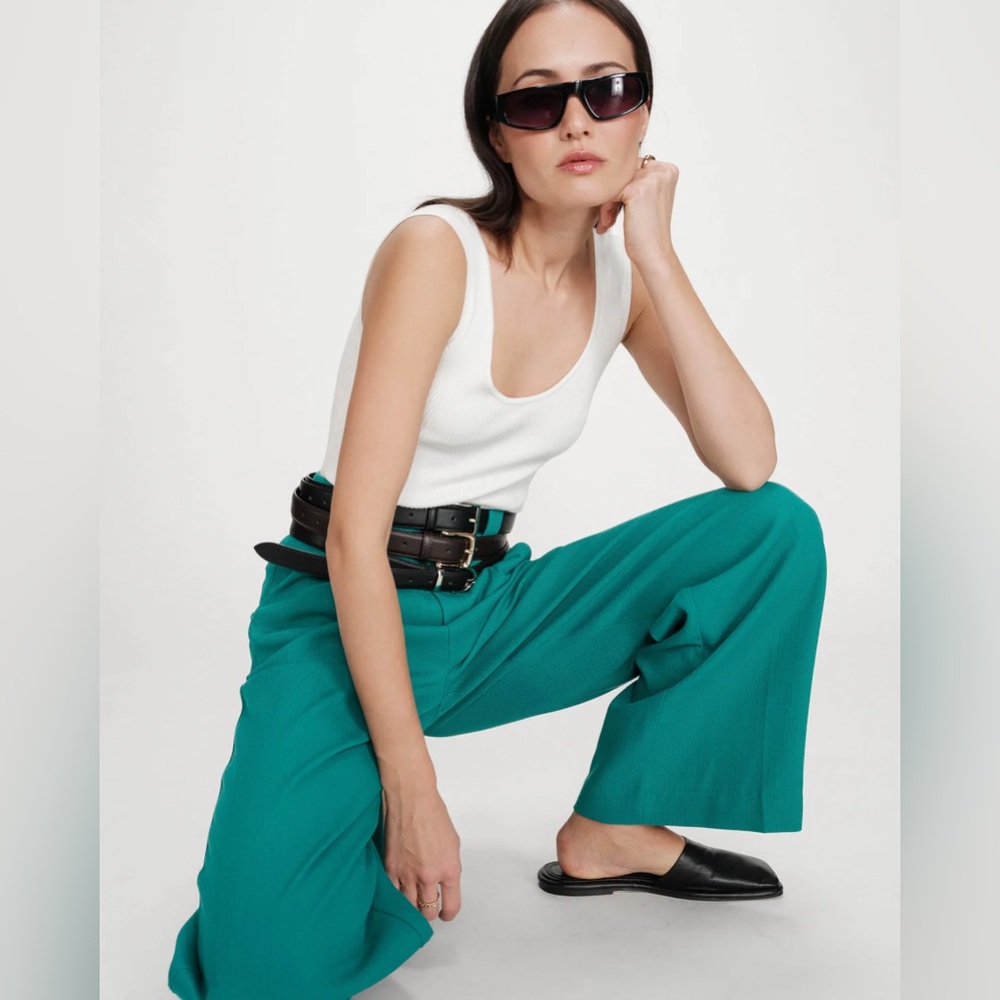 Grace & Mila - Straight tailored pants with pleats vert Pierre